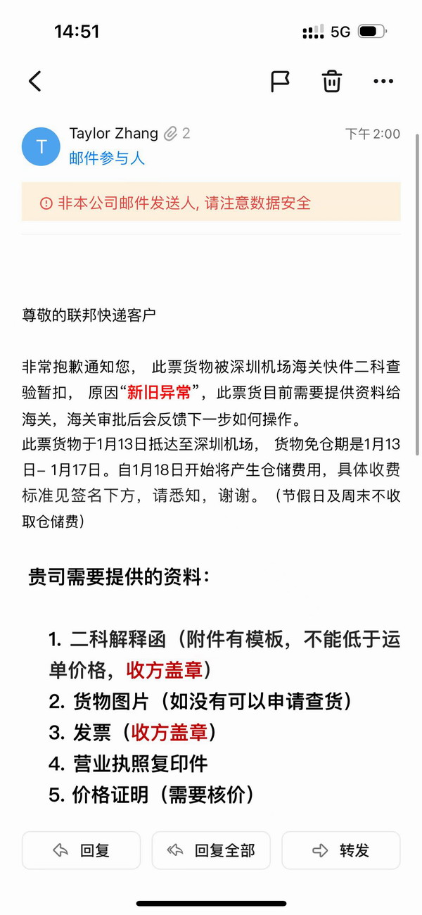 海關查驗貨物為舊貨異常